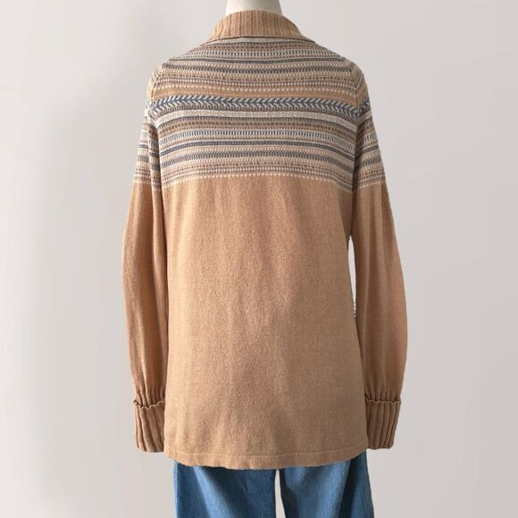 Patagonia Lambswool Scandi Cardigan Sweater L Camel Tan Fair Isle Nordic Boho - Picture 10 of 13